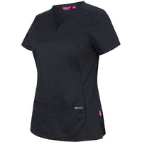JB's Wear 4SUT1 Ladies Premium Stretch Panel Scrub Top - Side View | color:Black|view:side