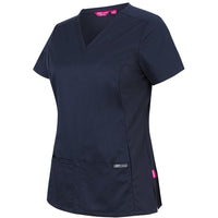 JB's Wear 4SUT1 Ladies Premium Stretch Panel Scrub Top - Side View | color:Navy|view:side