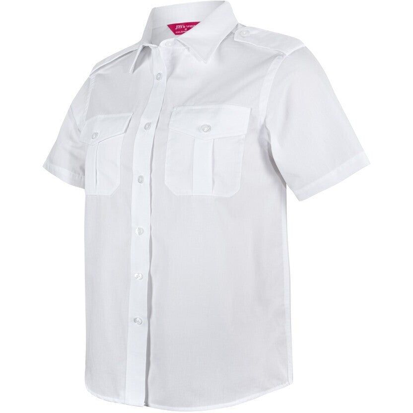 JB's Wear 6ESS1 Ladies S/S Epaulette Shirt - Side View | color:White|view:side