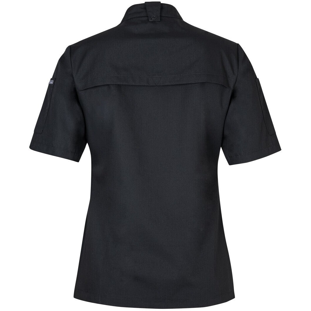 JB's Wear 5CJS1 Ladies S/S Snap Button Chef Jacket - Back View | color:Black|view:back