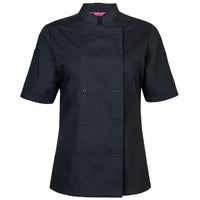JB's Wear 5CJS1 Ladies S/S Snap Button Chef Jacket - Front View | color:Black|view:front