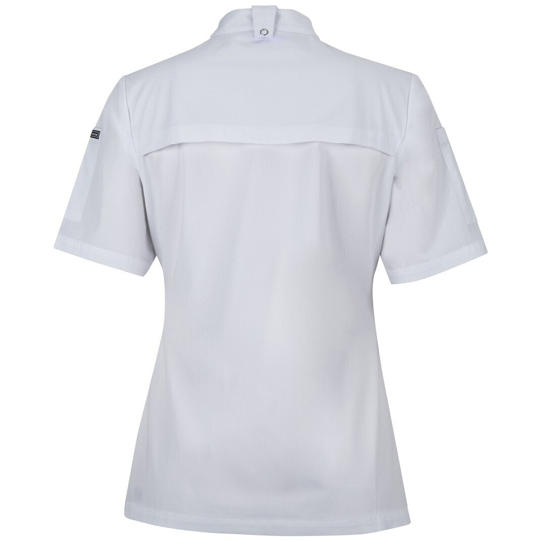 JB's Wear 5CJS1 Ladies S/S Snap Button Chef Jacket - Back View | color:White|view:back