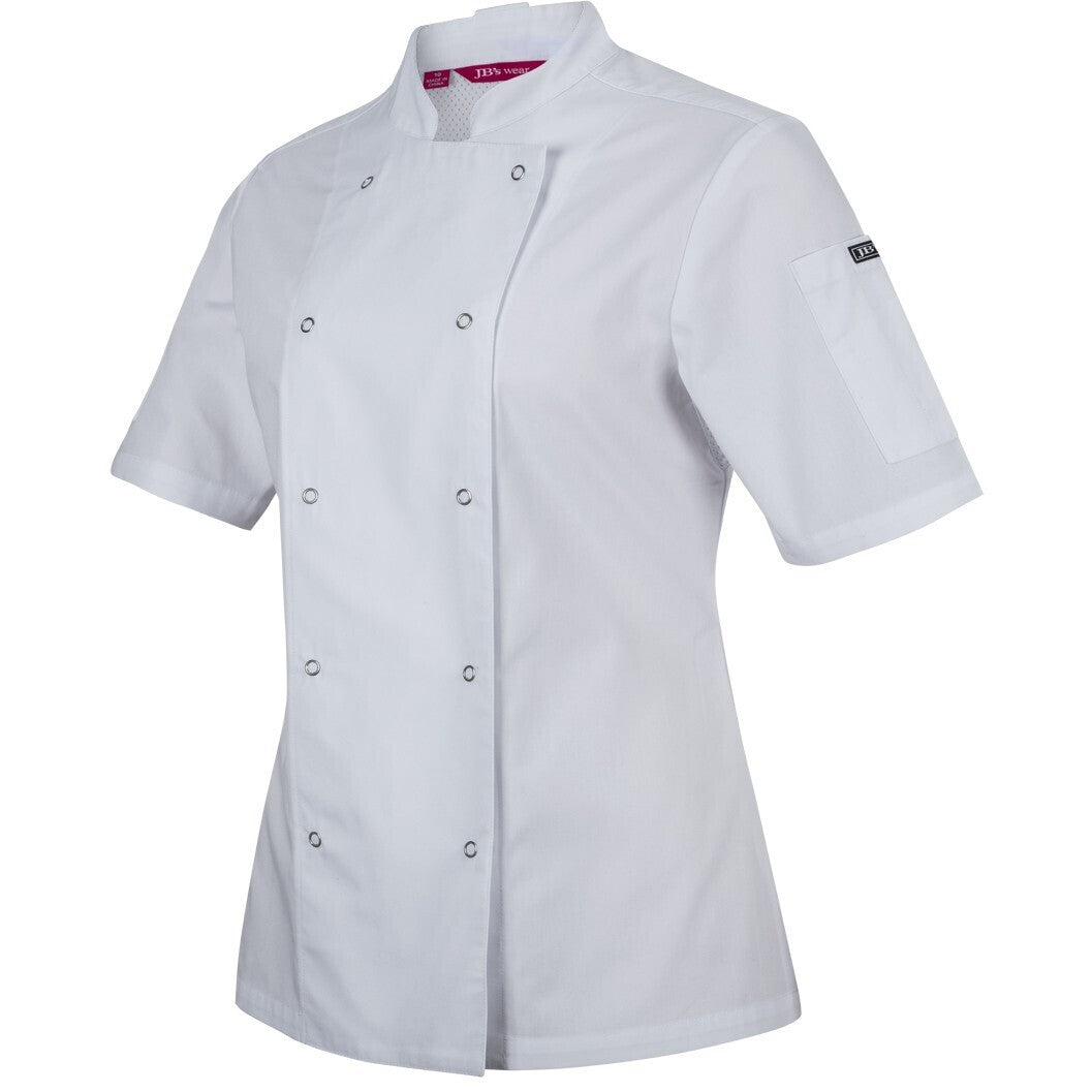 JB's Wear 5CJS1 Ladies S/S Snap Button Chef Jacket - Side View | color:White|view:side