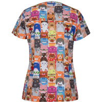 JB's Wear 4STP1 Ladies Scrub Top Printed - Back View | color:Raining Cats & Dogs|view:back