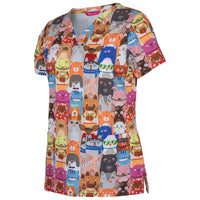 JB's Wear 4STP1 Ladies Scrub Top Printed - Side View | color:Raining Cats & Dogs|view:side