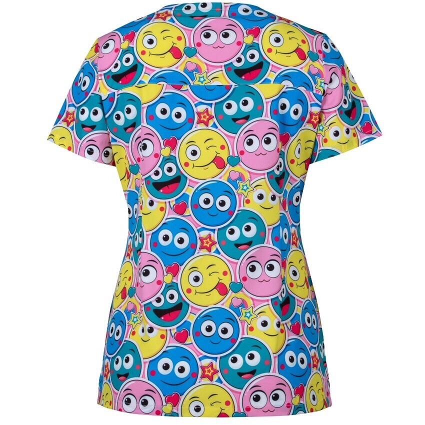 JB's Wear 4STP1 Ladies Scrub Top Printed - Back View | color:Smiley|view:back