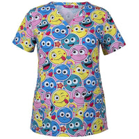JB's Wear 4STP1 Ladies Scrub Top Printed - Front View | color:Smiley|view:front
