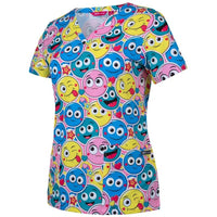 JB's Wear 4STP1 Ladies Scrub Top Printed - Side View | color:Smiley|view:side