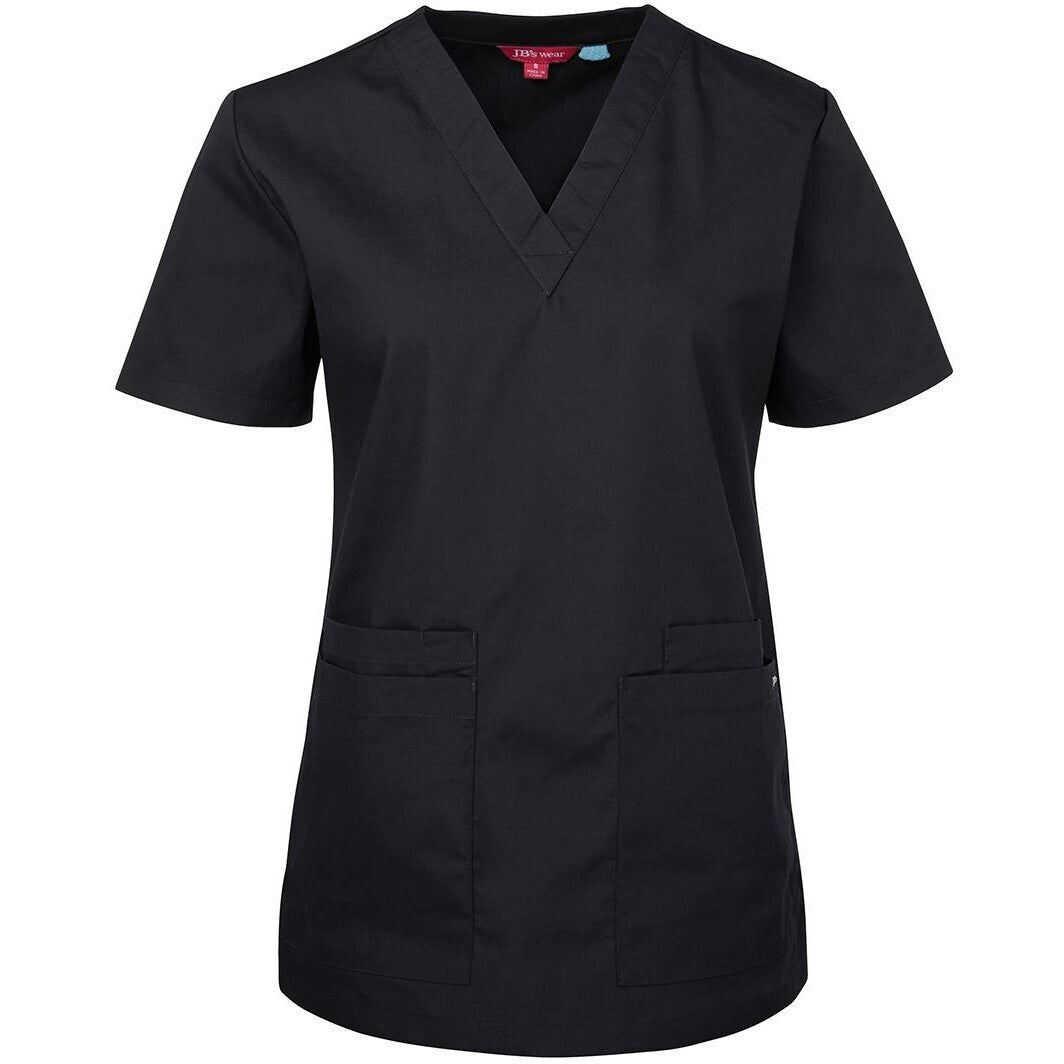 JB's Wear 4SRT1 Ladies Scrubs Top - Front View | color:Black|view:front