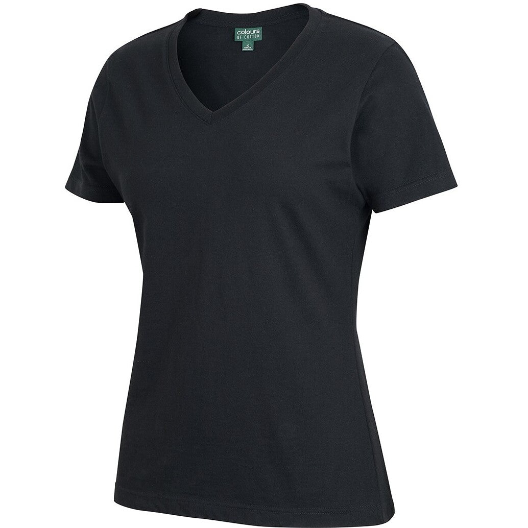 JB's Wear 1VT1 Ladies V-Neck Tee - Side View | color:Black|view:side
