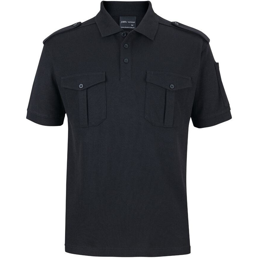 JB's Wear 210ES S/S 250 Epaulette Polo - Front View | color:Black|view:front