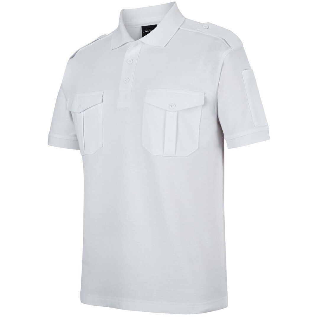 JB's Wear 210ES S/S 250 Epaulette Polo - Side View | color:White|view:side