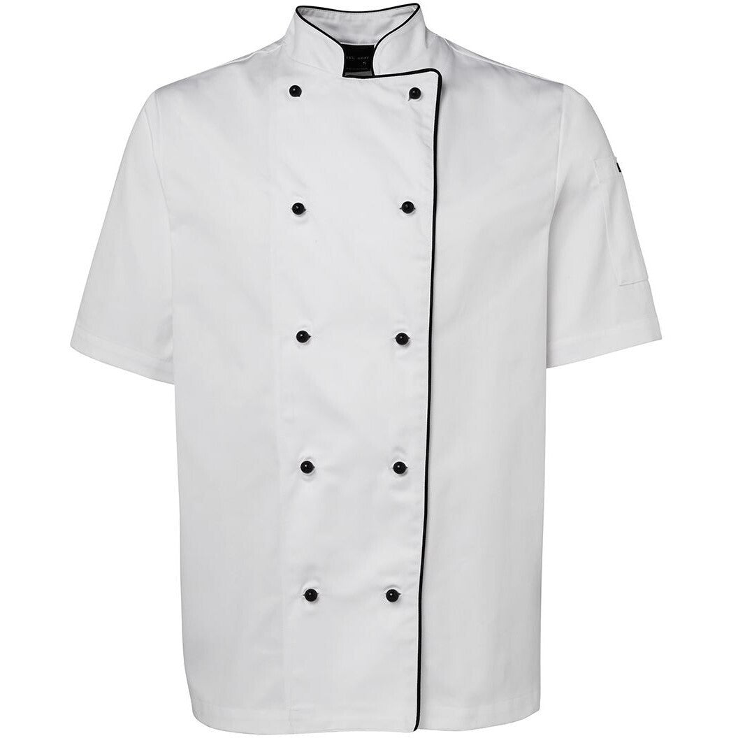 JB's Wear 5CJ2 S/S Chefs Jacket - Front View | color:White/Black Piping|view:front