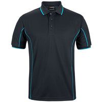 JB's Wear 7PIP S/S Piping Polo - Front View | color:Black/Aqua|view:front