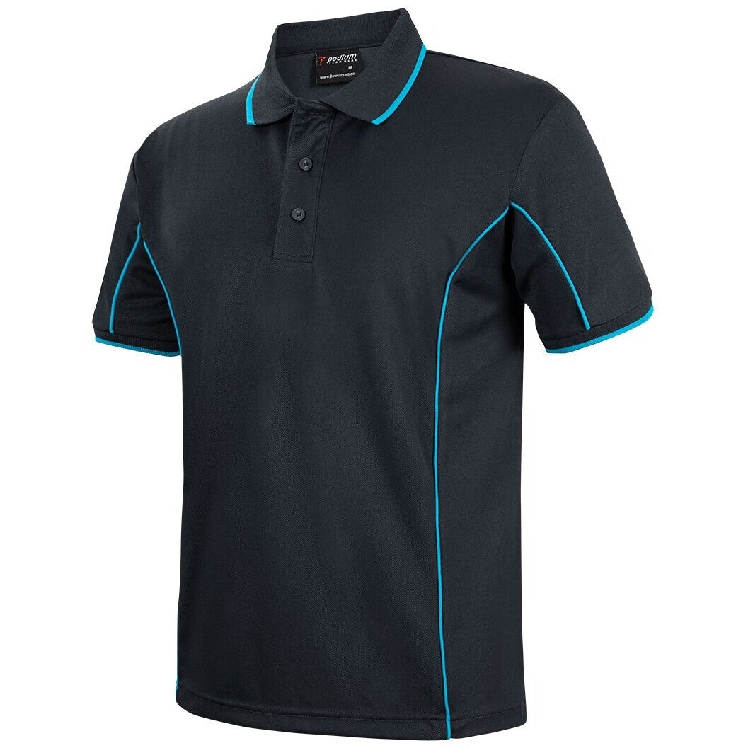 JB's Wear 7PIP S/S Piping Polo - Side View | color:Black/Aqua|view:side