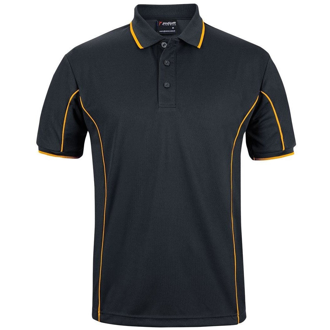 JB's Wear 7PIP S/S Piping Polo - Front View | color:Black/Gold|view:front