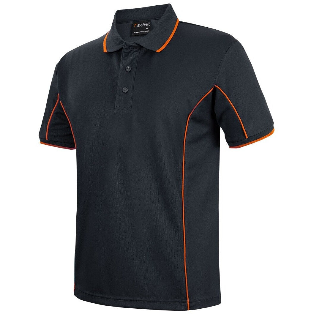 JB's Wear 7PIP S/S Piping Polo - Side View | color:Black/Orange|view:side