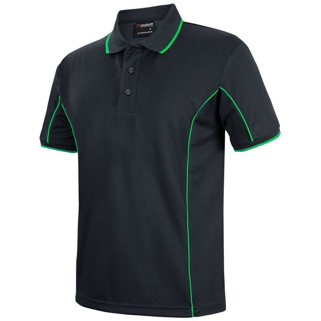 JB's Wear 7PIP S/S Piping Polo - Side View | color:Black/Pea Green|view:side