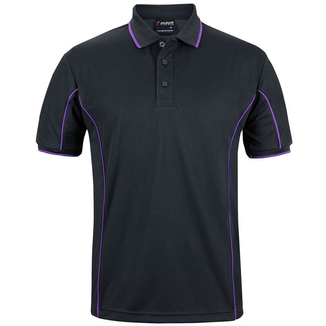 JB's Wear 7PIP S/S Piping Polo - Front View | color:Black/Purple|view:front
