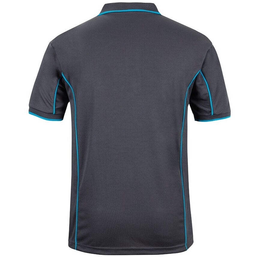 JB's Wear 7PIP S/S Piping Polo - Back View | color:Charcoal/Aqua|view:back