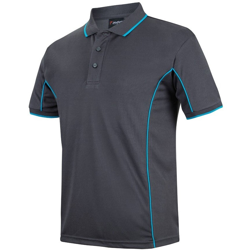 JB's Wear 7PIP S/S Piping Polo - Side View | color:Charcoal/Aqua|view:side