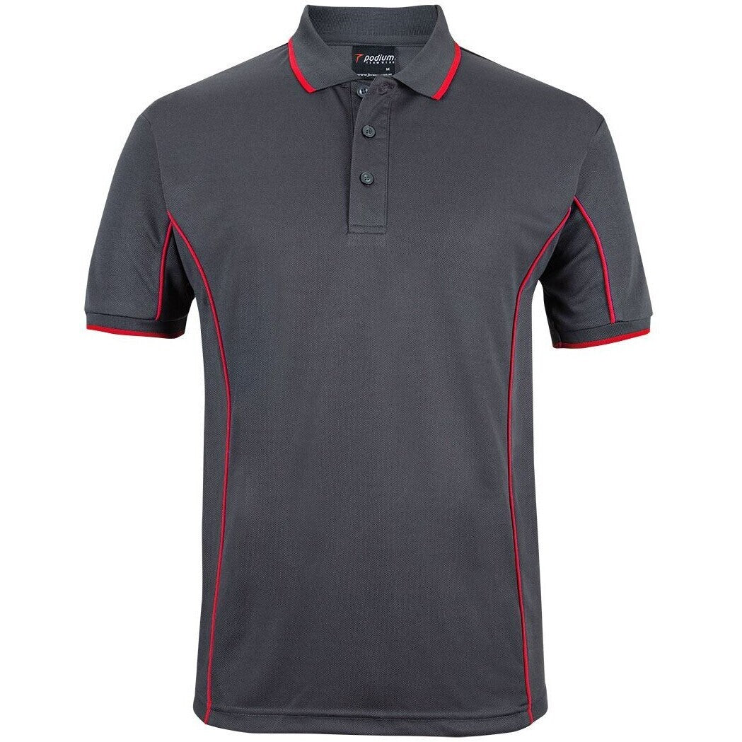 JB's Wear 7PIP S/S Piping Polo - Front View | color:Charcoal/Red|view:front