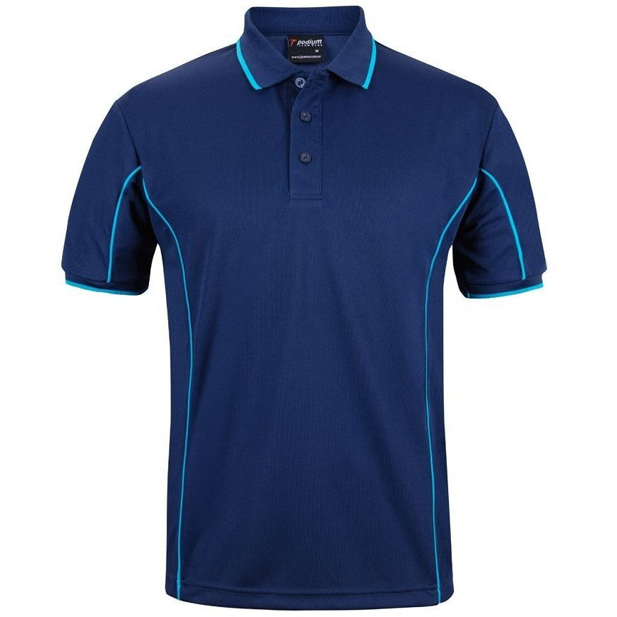 JB's Wear 7PIP S/S Piping Polo - Front View | color:Jnr Navy/Aqua|view:front
