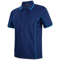 JB's Wear 7PIP S/S Piping Polo - Side View | color:Jnr Navy/Aqua|view:side