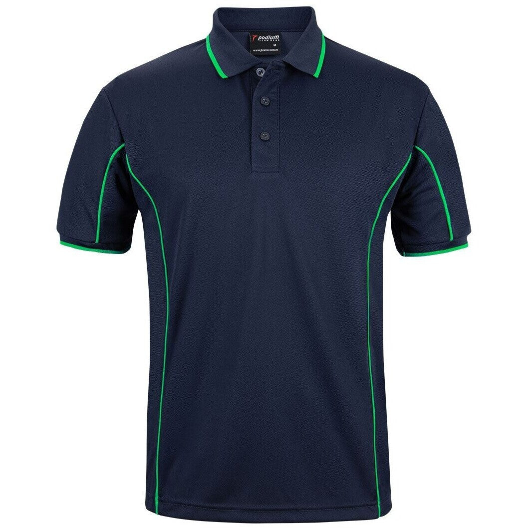 JB's Wear 7PIP S/S Piping Polo - Front View | color:Navy/Green|view:front