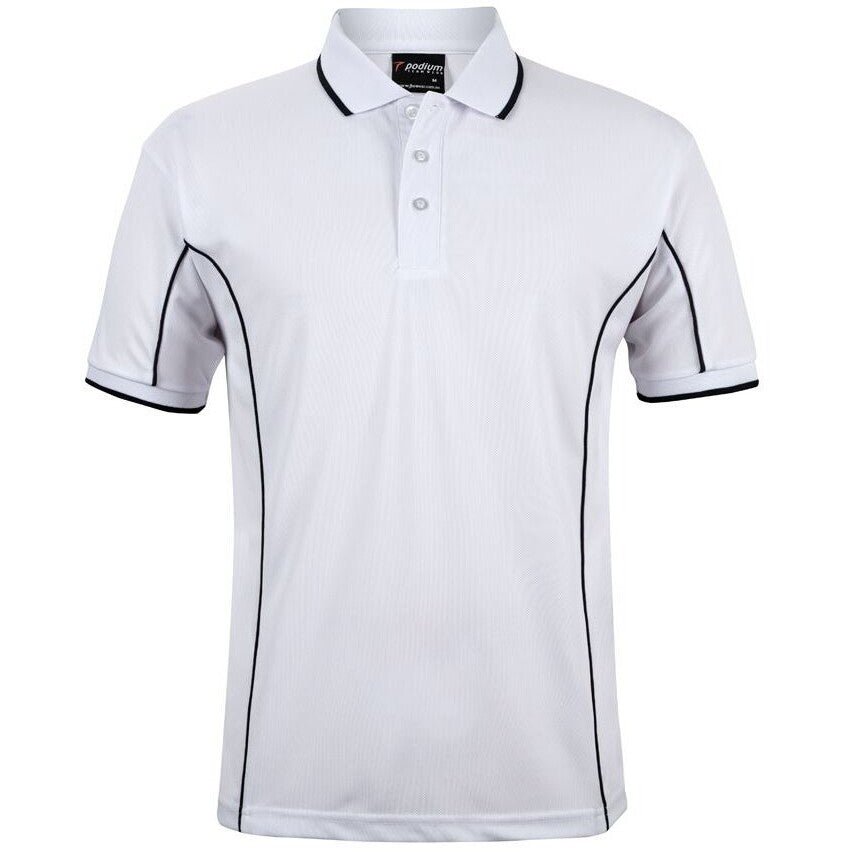 JB's Wear 7PIP S/S Piping Polo - Front View | color:White/Navy|view:front