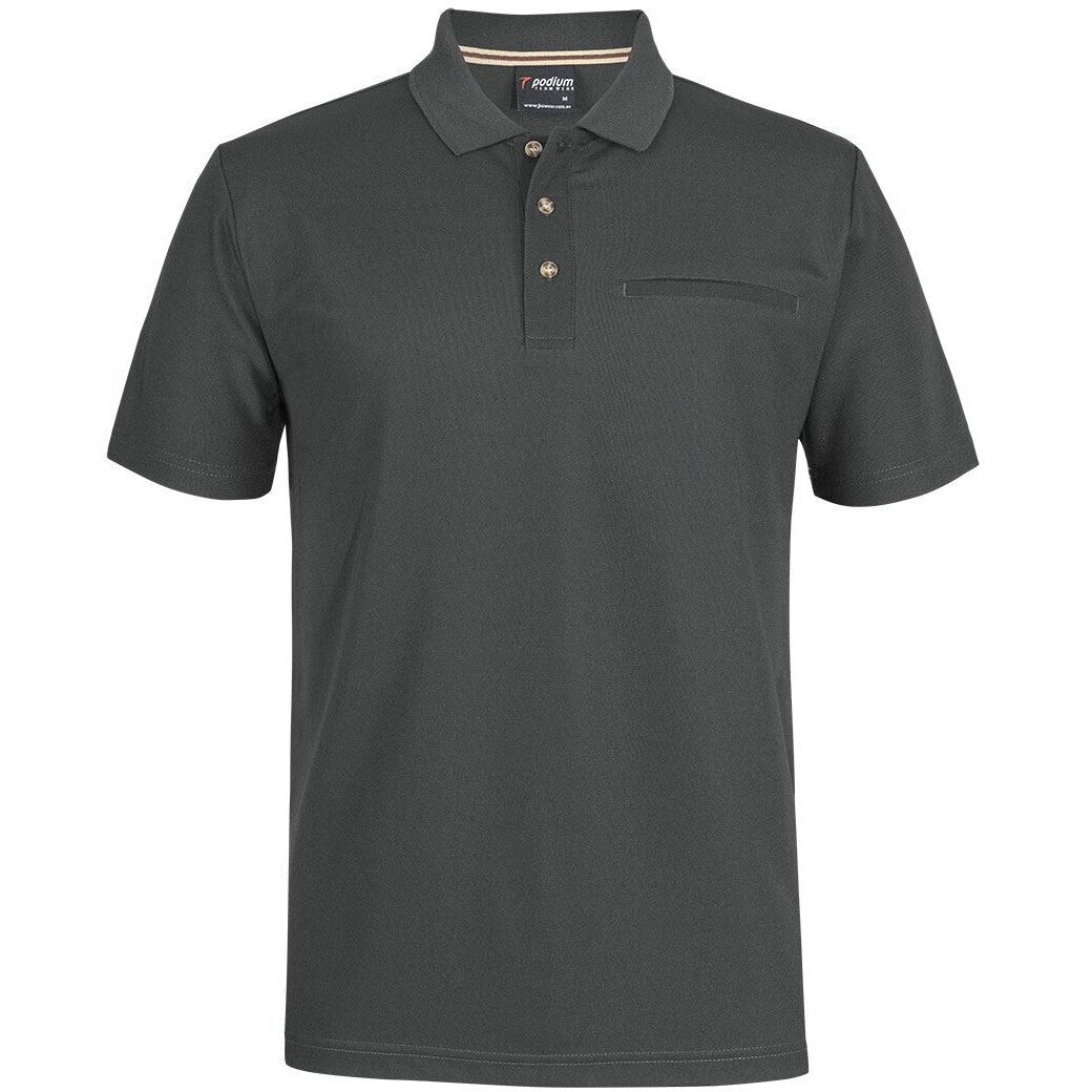JB's Wear 7SPR S/S Recycled Polyester Pocket Polo - Front View | color:Pewter|view:front