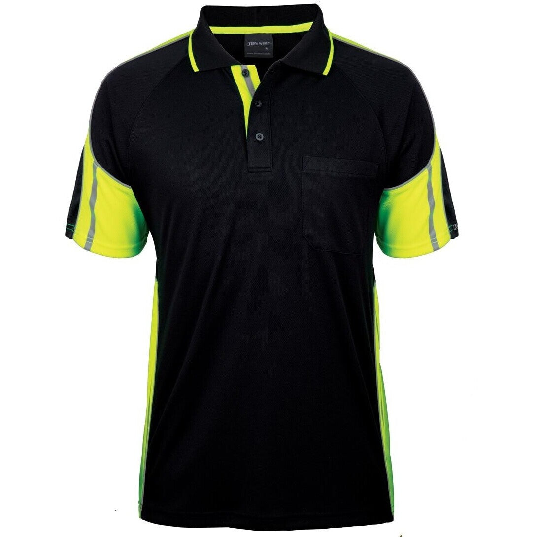 JB's Wear 6SPPS S/S Street Panel Polo - Front View | color:Black/Lime|view:front
