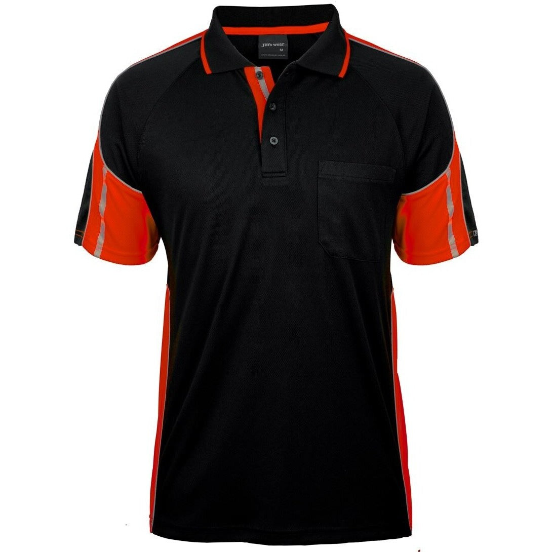 JB's Wear 6SPPS S/S Street Panel Polo - Front View | color:Black/Orange|view:front