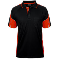 JB's Wear 6SPPS S/S Street Panel Polo - Front View | color:Black/Orange|view:front