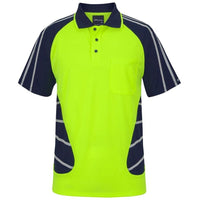 JB's Wear 6HSSR Street Spider Polo with Reflective Stripes - Front View | color:Lime/Navy|view:front