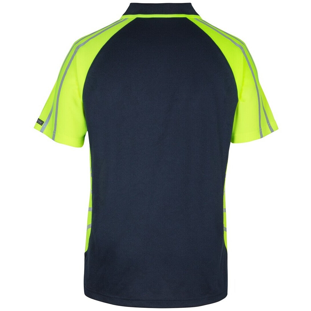 JB's Wear 6HSSR Street Spider Polo with Reflective Stripes - Back View | color:Navy/Lime|view:back
