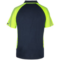 JB's Wear 6HSSR Street Spider Polo with Reflective Stripes - Back View | color:Navy/Lime|view:back