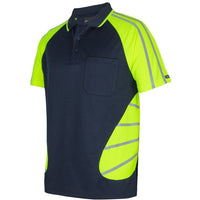 JB's Wear 6HSSR Street Spider Polo with Reflective Stripes - Side View | color:Navy/Lime|view:side