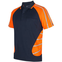 JB's Wear 6HSSR Street Spider Polo with Reflective Stripes - Side View | color:Navy/Orange|view:side