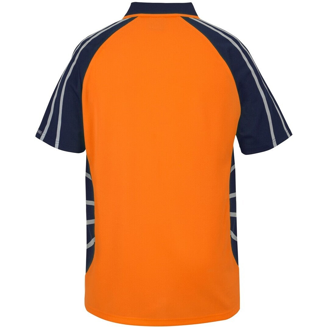 JB's Wear 6HSSR Street Spider Polo with Reflective Stripes - Back View | color:Orange/Navy|view:back