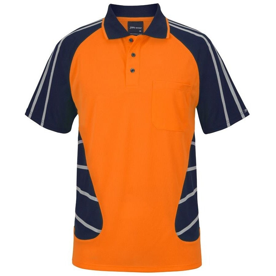 JB's Wear 6HSSR Street Spider Polo with Reflective Stripes - Front View | color:Orange/Navy|view:front