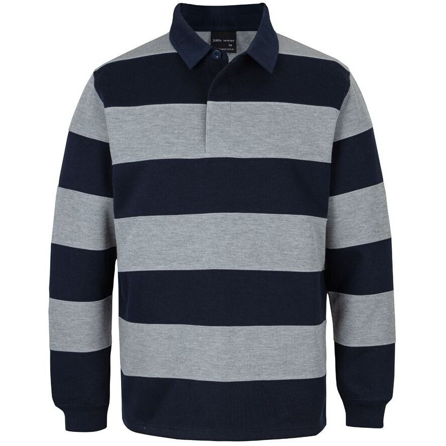 JB's Wear 3SR Striped Rugby - Front View | color:Navy/13% Marle|view:front
