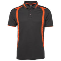 JB's Wear 7SWP Swirl Polo - Front View | color:Charcoal/Orange|view:front
