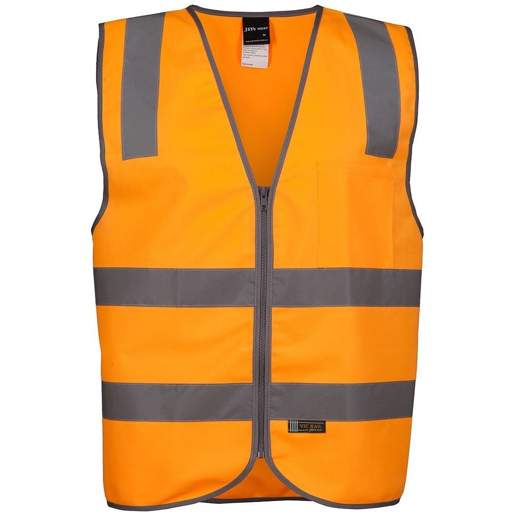 JB's Wear 6DVSV Vic Rail (D+N) Zip Safety Vest - Front View | color:Orange|view:front
